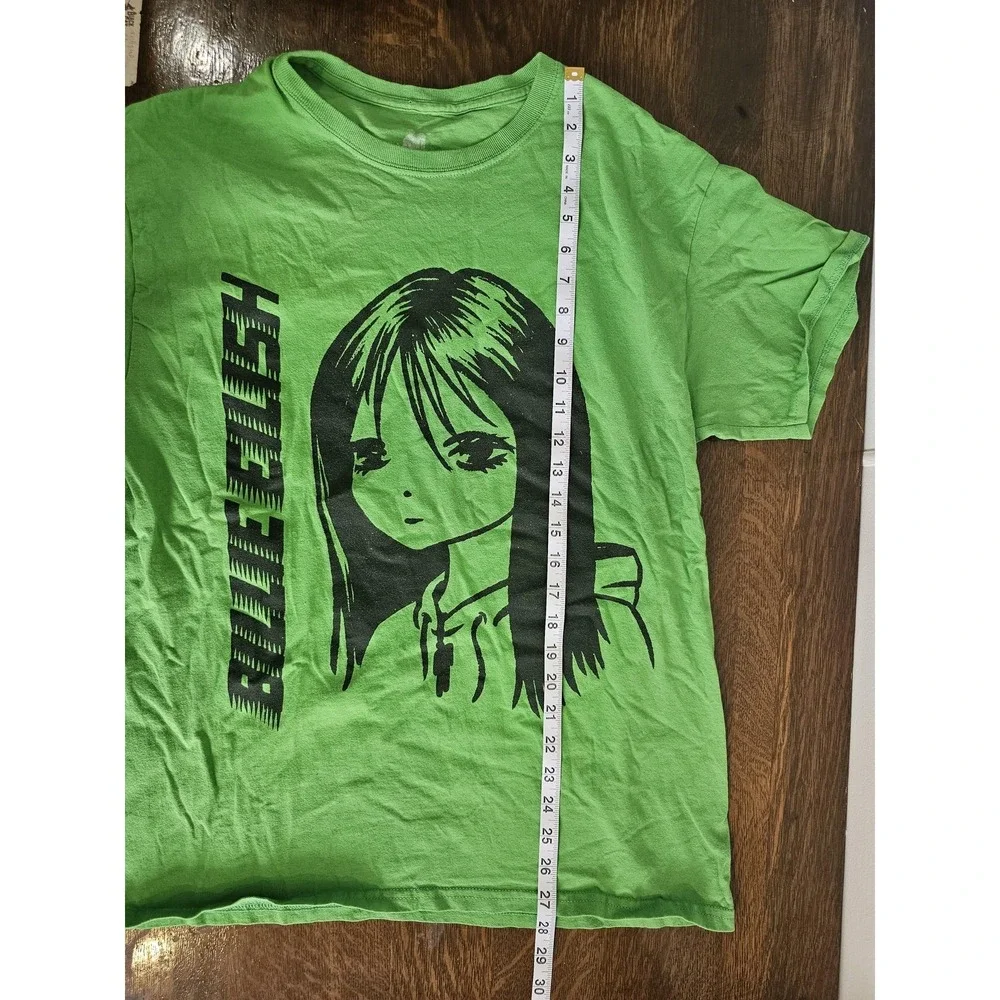 Billie Eilish Shirt Mens‎ Large Green Anime Girl Graphic Tee T-Shirt Music